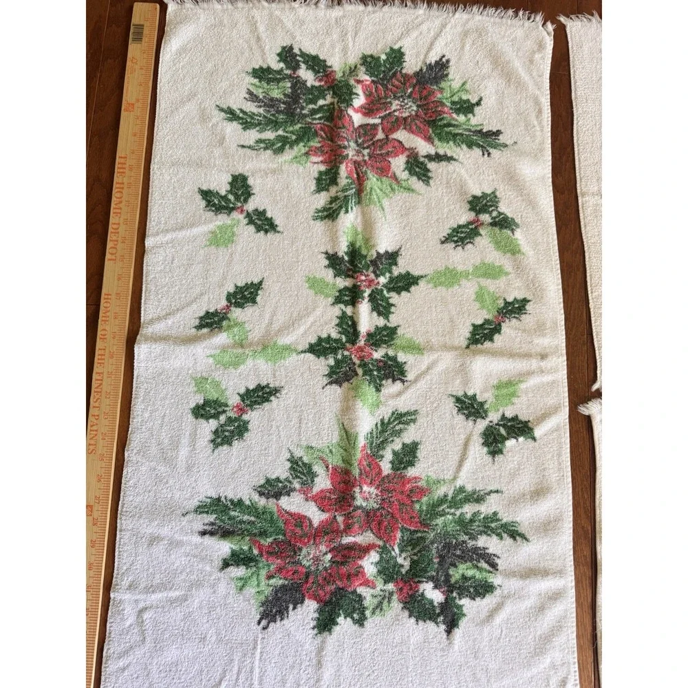 Vtg Christmas Poinsettia Towel Set Lot‎ Sears Holiday Tea Hand Bath Red Green